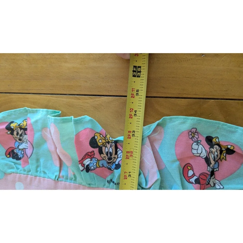 Vintage Disney Minnie Mouse Ruffled Pillow Sham Pink Teal Polka Dot Bows 90s